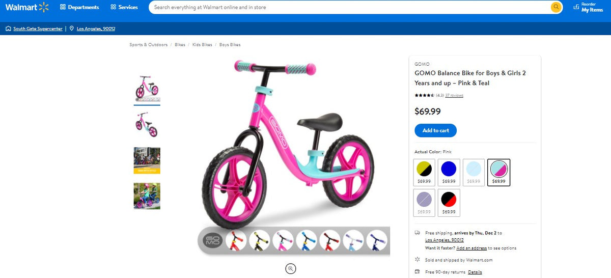 111721005 GOMO Balance Bike for Boys Girls 2 Years and up Pink