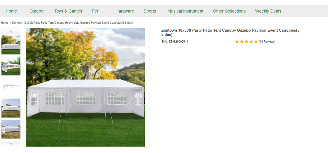83121008 10x30ft Party Patio Tent Canopy Gazebo Pavilion Event Canopies(5 sides) G26000514
