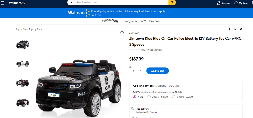 83121009 Zimtown Kids Ride On Car Police Electric 12V Battery Toy Car w/RC, 3 Speeds G666-G88000387