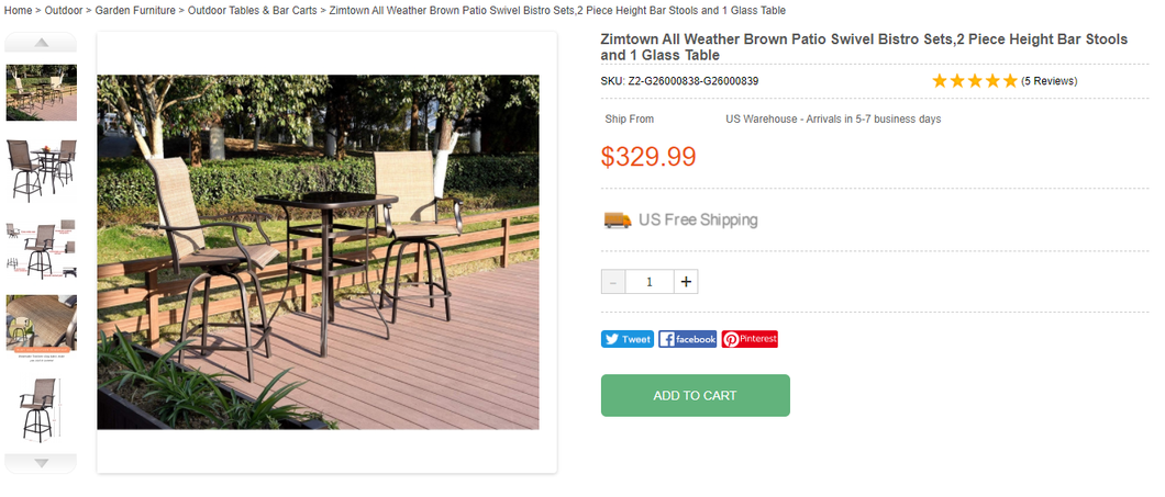 82521021 Zimtown All Weather Brown Patio Swivel Bistro Sets,2 Piece Height Bar Stools and 1 Glass Table G26000839