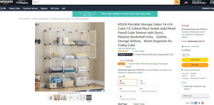 10012021002 KOUSI Portable Storage Cubes-14 x14 Cube (12 Cubes)-More Stable (add Metal Panel) Cube Shelves with Doors, Modular Bookshelf Units，Clothes Storage Shelves，Room Organizer for Cubby Cube