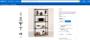 10012021009 5-Tier Wire Rack Shelf Adjustable Unit Garage Kitchen Storage Organizer Black