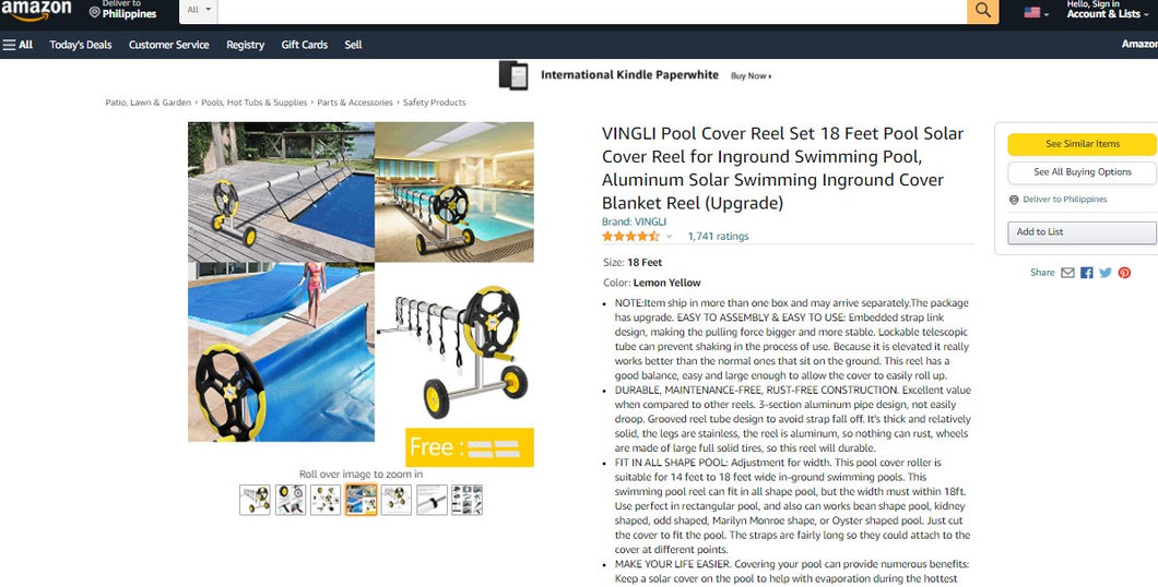 10012021026 VINGLI Pool Cover Reel Set 18 Feet Pool Solar Cover Reel for Inground Swimming Pool, Aluminum Solar Swimming Inground Cover Blanket Reel (Upgrade)
