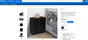 10042021020 4 Drawers Dresser Bedside Nightstand Cabinets Bedroom Furniture,Chest of Drawer, Black