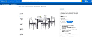 100621020 5 Piece Dining Table Set Glass Top Padded Seat ,Dining Table and Chairs Set