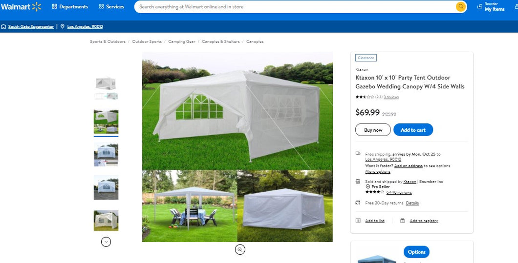100721012 10' x 10' Party Tent Outdoor Gazebo Wedding Canopy W/4 Side Walls