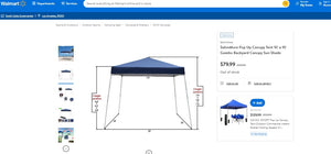100721014 Pop Up Canopy Tent 10' x 10' Gazebo Backyard Canopy Sun Shade