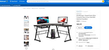 Load image into Gallery viewer, 100721030 BestMassage L Shaped Desk Office Computer Glass Corner Desk With Keyboard Tray,Black
