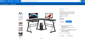 100721030 BestMassage L Shaped Desk Office Computer Glass Corner Desk With Keyboard Tray,Black
