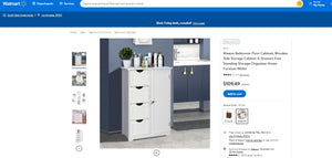 101121B005 Bathroom Floor Cabinet, Wooden Side Storage Cabinet 4-Drawers Free Standing Storage Organizer Home Furniure White