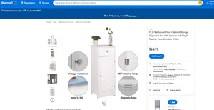 101121B011 Bathroom Floor Cabinet Storage Organizer Set with Drawer and Single Shutter Door Wooden White