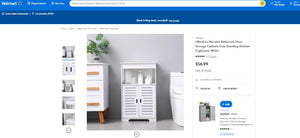 101121B021 Wooden Bathroom Floor Storage Cabinet, Free Standing Kitchen Cupboard, White