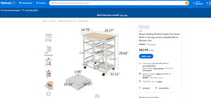 101121B028 Rolling Kitchen Trolley Cart Island Shelf w/ Storage Drawers Baskets,Wood Kitchen Cart
