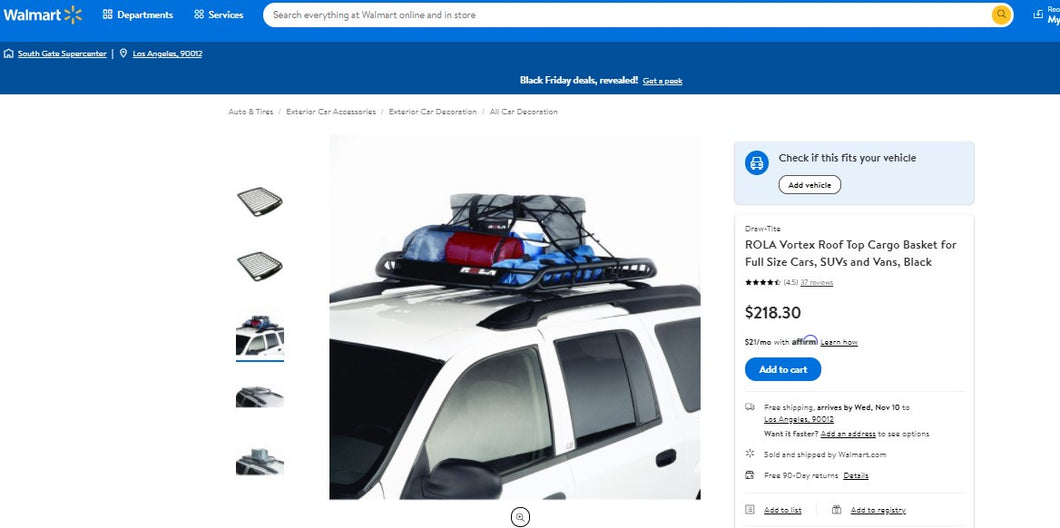 101821030 ROLA Vortex Roof Top Cargo Basket for Full Size Cars, SUVs and Vans, Black