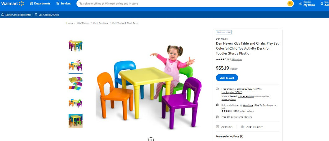 102221004 Den Haven Kids Table and Chairs Play Set Colorful Child Toy Activity Desk for Toddler Sturdy Plastic