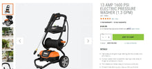 Load image into Gallery viewer, 102221005 13 AMP 1600 PSI ELECTRIC PRESSURE WASHER (1.3 GPM)