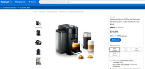 102221025 Nespresso Vertuo Coffee and Espresso Machine by De'Longhi with Aeroccino, Black