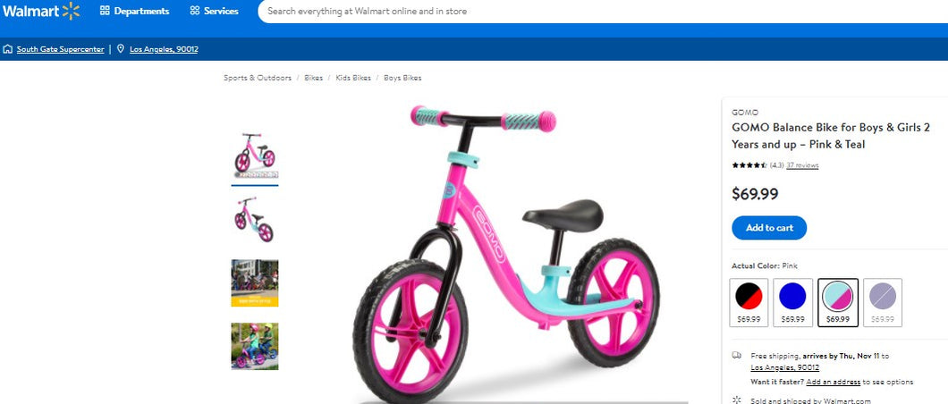 110421006 GOMO Balance Bike for Boys & Girls 2 Years and up – Pink & Teal