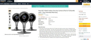 110421014 Nest NC1104US Indoor Security Camera (Pack of 3) Bundle with 1 Year Extended Warranty