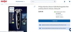 111221021 Philips Norelco Shaver 9300 Rechargeable Wet and Dry Electric Shaver, S9311/84