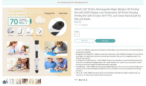 12622014 MAGIC CAT MAGIC WIRELESS 3D PRINTING PEN