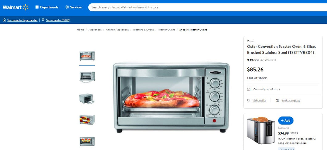 12722035 OSTER 6 SLICE CONVECTION COUNTERTOP OVEN