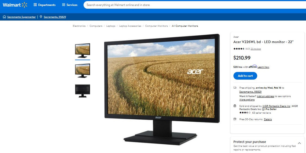 20422047 ACER 22 INCH SBO SERIES MONITOR