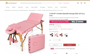 82621007 3 Fold 84" L Portable Adjustable Massage Table with Carry Case MT-296-PINK