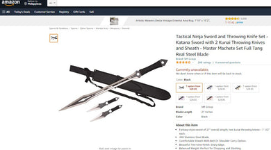 30922011 TACTICAL NINGA SWORD WITH THROWING KNIFE