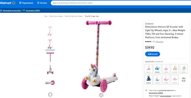 30922039 DIMENSIONS UNICORN SCOOTER WITH LIGHT UP WHEELS