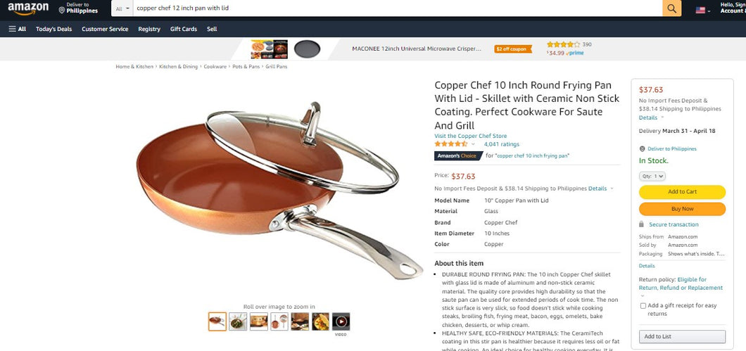 31622005 COPPER CHEF DIAMOND COOKWARE 12 INCH FRYING PAN WITH GLASS LID