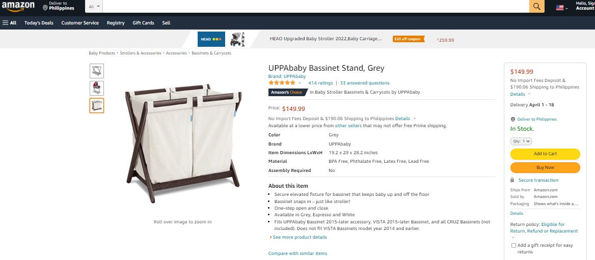 Uppababy bassinet cheap stand hamper