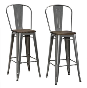 AI-Dorel DHP Luxor 30 Wood Seat, Set of 2 Bar Stool, Antique Gun Metal