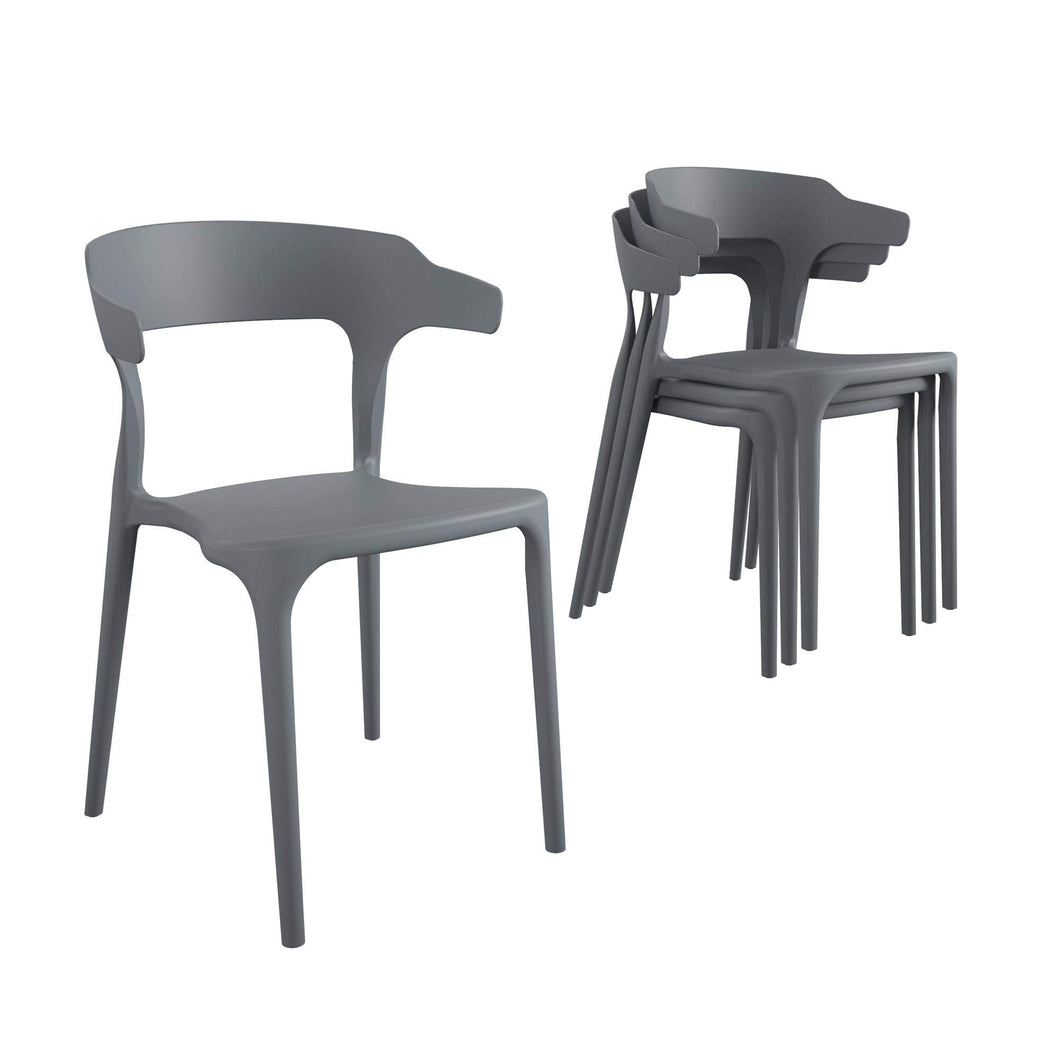 AI-Novogratz Poolside Collection, Felix Stacking, 4-Pack, Charcoal Dining Chairs