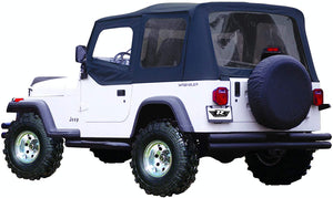 RAMPAGE PRODUCTS 68215 Complete Soft Top with Frame & Hardware for 1987-1995 Jeep Wrangler YJ, with Soft Upper Doors, Black Diamond w/Tinted Windows