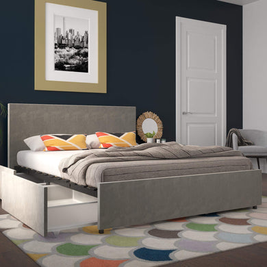 AI-Novogratz Kelly Light Gray Velvet Upholstered Queen Bed with Storage