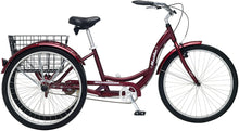 Load image into Gallery viewer, Schwinn Meridian Deluxe Adult Trike, Three Wheel Cruiser Bike, 3-Speed, 26-Inch Wheels, Cargo Basket, Red