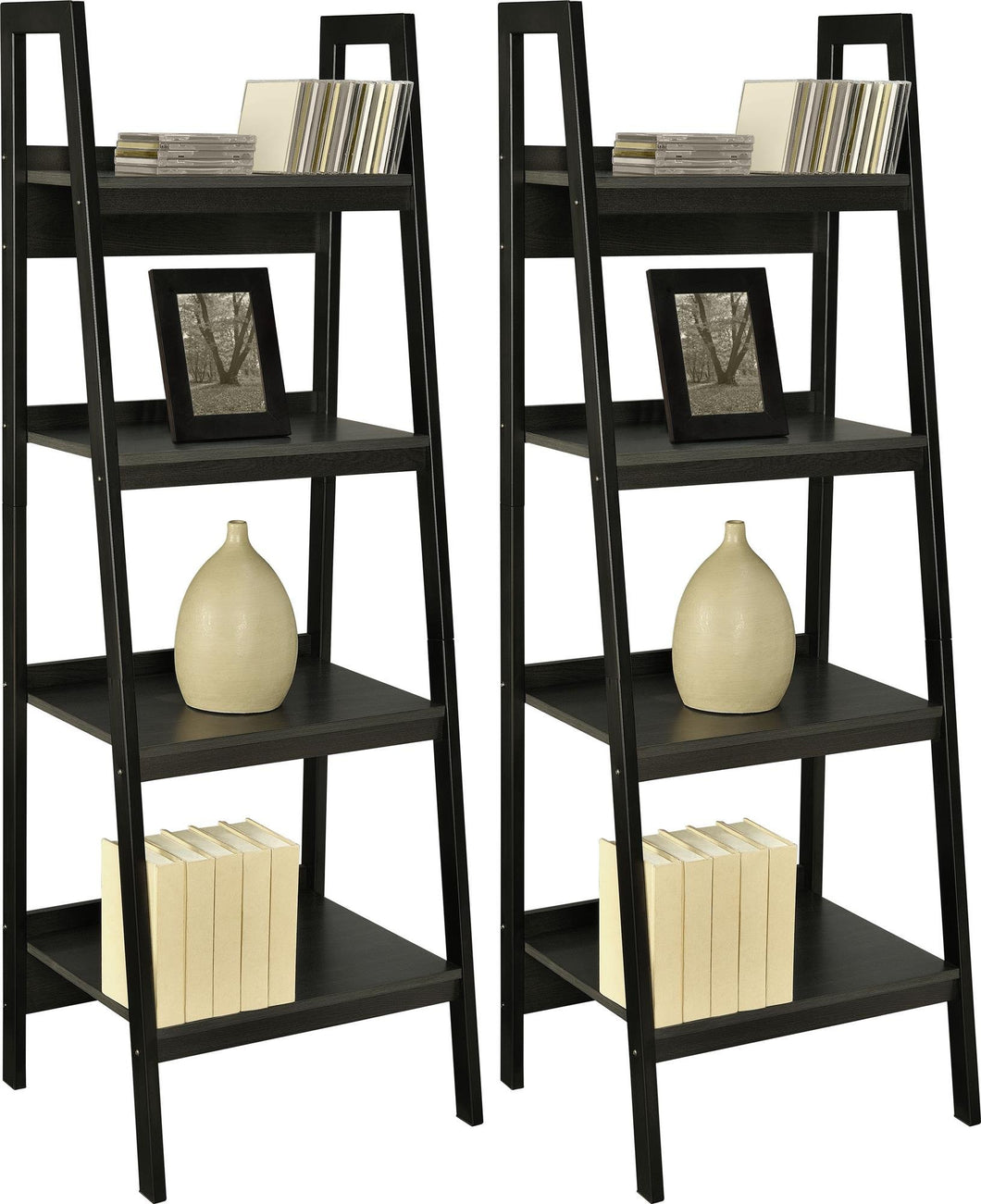 AI-Home Lawrence 4 Shelf Ladder Bookcase Bundle Black Set of 2