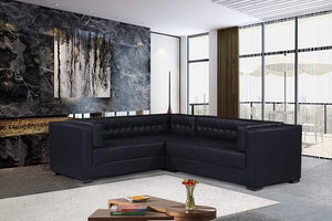Iconic Home Lorenzo Left Facing Sectional Sofa L Shape PU Leather Upholstered Tufted Shelter Arm Design Espresso Finished Wood Legs Modern Transitional, Black
