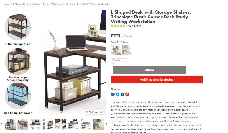 90221003 L Shaped Desk with Storage Shelves, Tribesigns Rustic Corner Desk Study Writing Workstation HOGA-JW0036