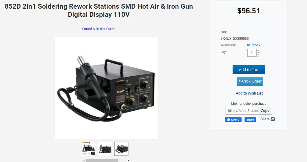 90221011 2in1 Soldering Rework Stations SMD Hot Air & Iron Gun Digital Display 110V G666-G23000084