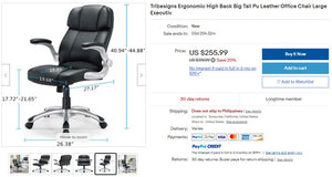 90221029 Tribesigns Ergonomic High Back Big Tall Pu Leather Office Chair Large Executive OFC-Y0014BK