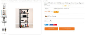 91321015 5-Tier Wire Rack Shelf Adjustable Unit Garage Kitchen Storage Organizer Black