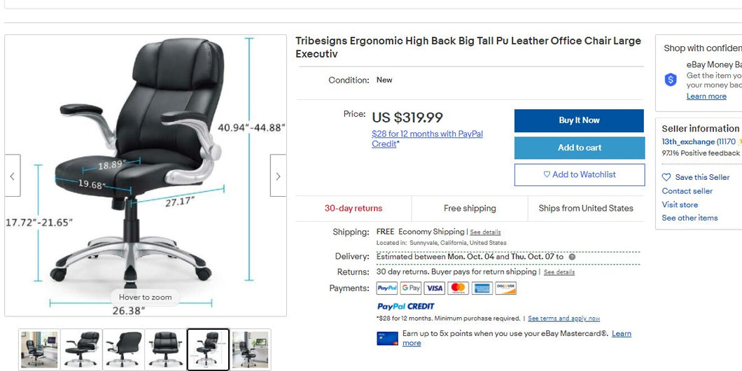 92421005 Tribesigns Ergonomic High Back Big Tall Pu Leather Office Chair Large Executive