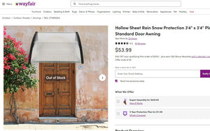 92721019 Hollow Sheet Rain Snow Protection 3'4" x 3'4" Plastic Standard Door Awning