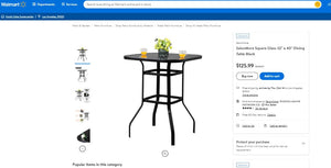 92721021 Square Glass 32" x 40" Dining Table Black