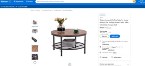 92721B016 Industrial Coffee Table for Living Room 2-Tier Vintage Round Coffee Table with Metal Storage Shelf