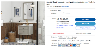 AI-Dorel Living Tribecca 24 inch Wall Mounted Bathroom Vanity in Gray