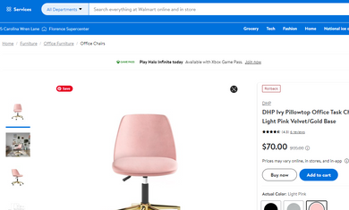 AI-DHP IVY TOP PILLOWTOP OFFICE CHAIR LIGHT PINK