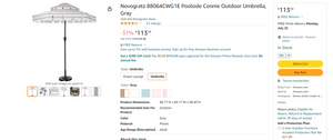 AI-Novogratz 88064CWG1E Poolside Connie Outdoor Umbrella, Gray